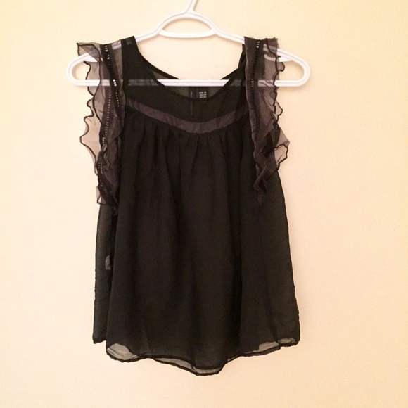 Mango Organza Appliqué Top Black XS/S - Picture 4 of 4